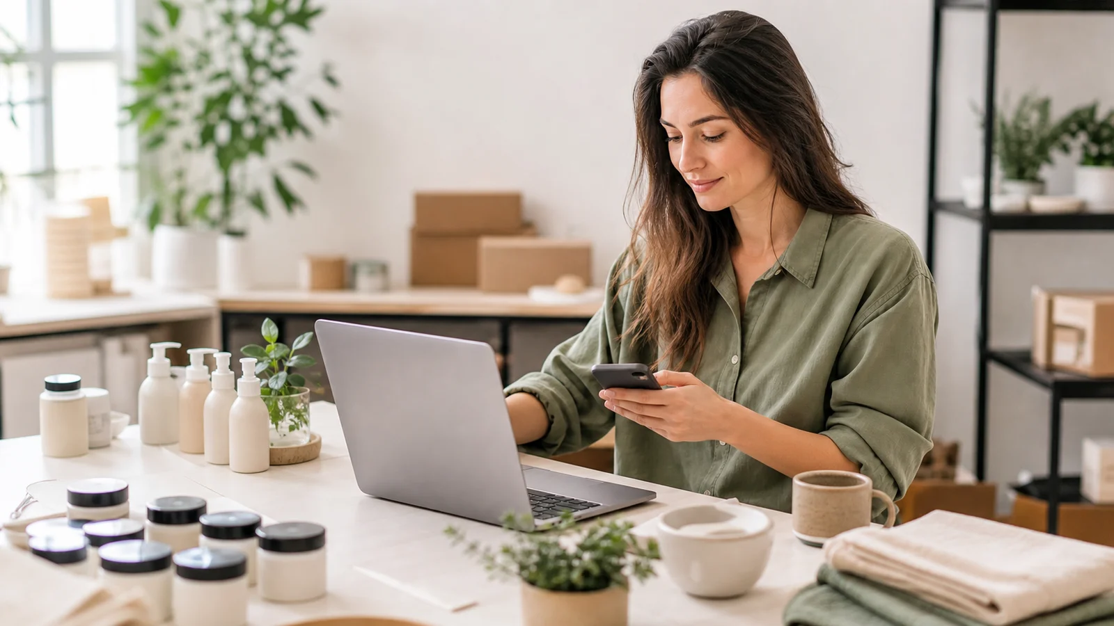 Dueña de negocio organiza productos para su catálogo online