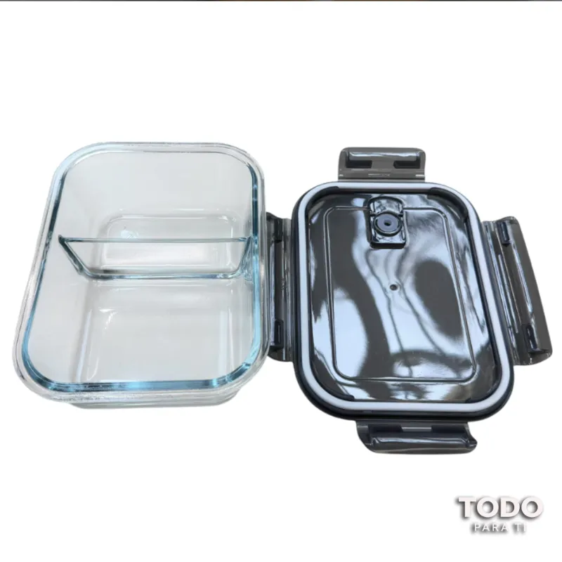 Contenedor HerméTico Rectangular De Vidrio Con DivisióN Interna 1000ml - 4