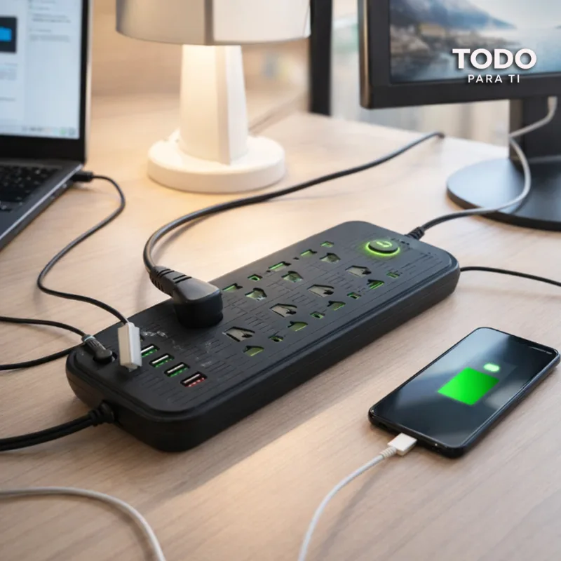 Zapatilla EléCtrica 6 Tomas Universales + 4 Usb + 2 Usb-C Con Interruptor