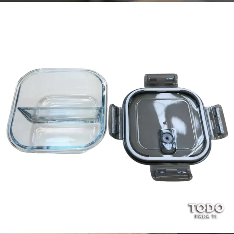Contenedor HerméTico Cuadrado De Vidrio Con DivisióN Interna 800ml - 4
