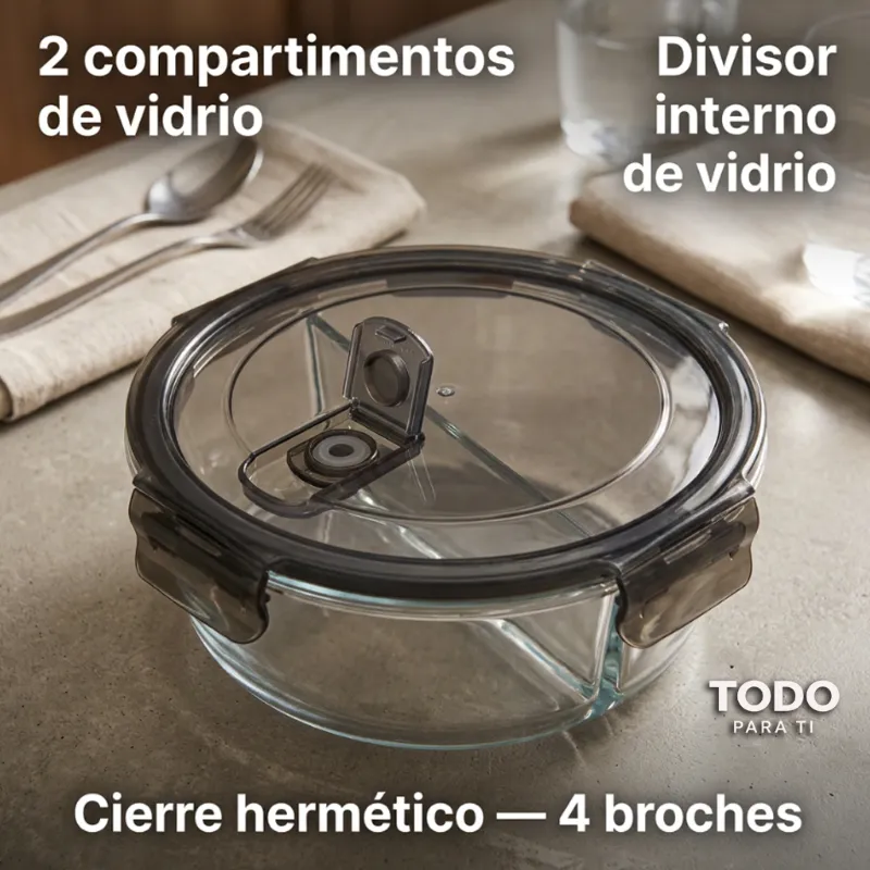 Contenedor HerméTico Redondo De Vidrio Con DivisióN Interna 960ml - 3