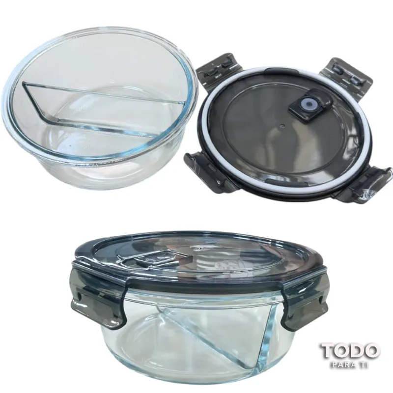 Contenedor HerméTico Redondo De Vidrio Con DivisióN Interna 960ml - 4