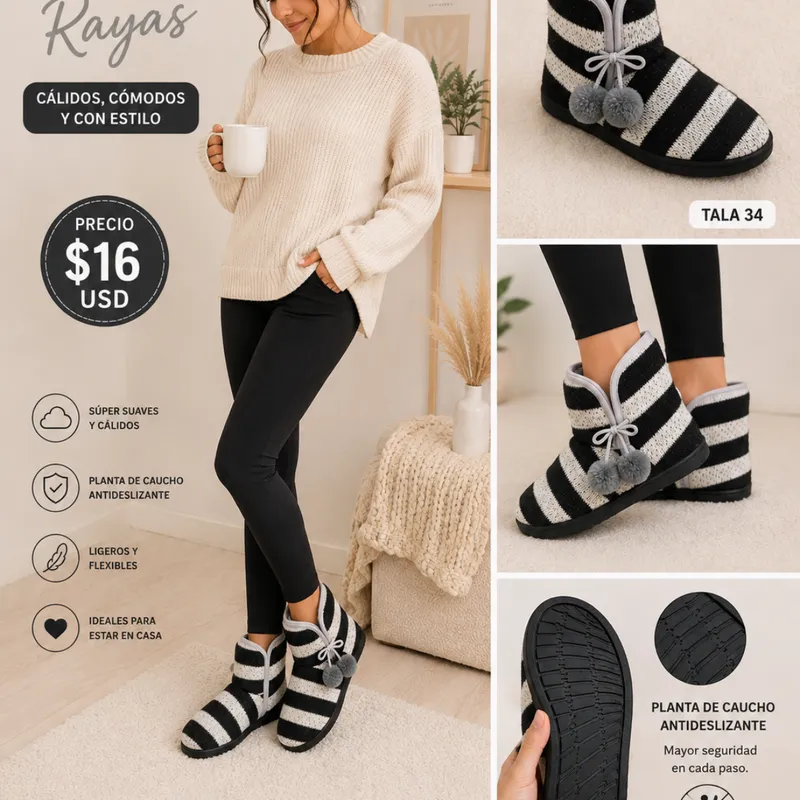 BotíN Rayas Antideslizante  Pantufla De Casa