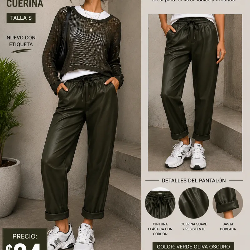 PantalóN De Cuerina Loft Verde Oliva  Nuevo Co
