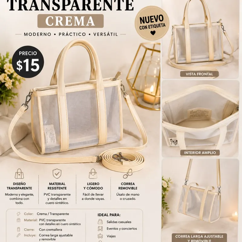 Bolso Transparente Crema  Estilo VersáTil