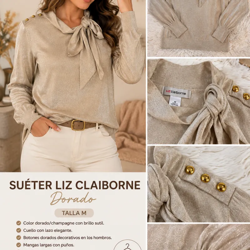 SuéTer Liz Claiborne Dorado Con Lazo  Talla M