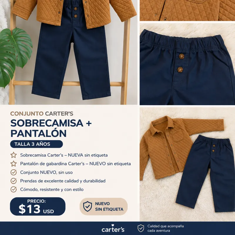 Conjunto Carters Para Niño Sobrecamisa + Pantal