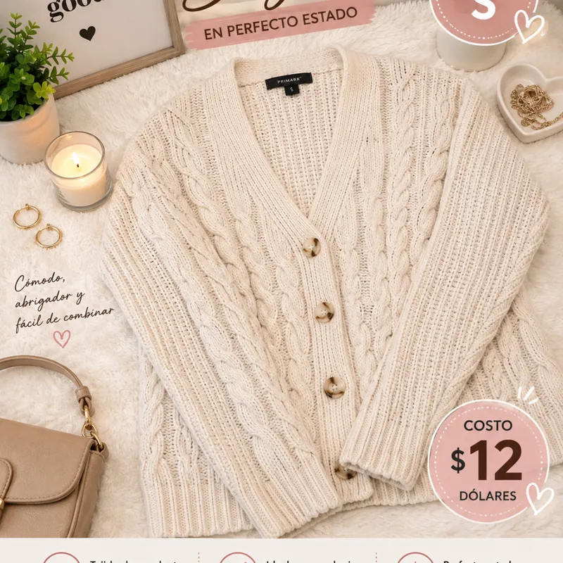 Cardigan Primark Beige Tejido De Trenzas Con Boton