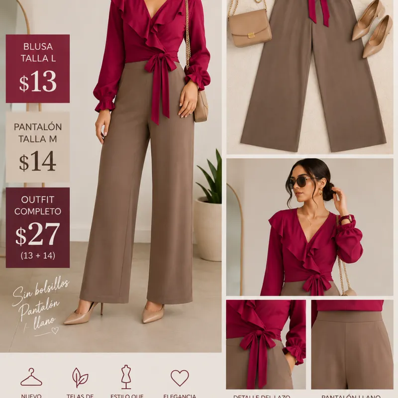Outfit Elegante En Tonos Tierra Y Vino  Blusa T