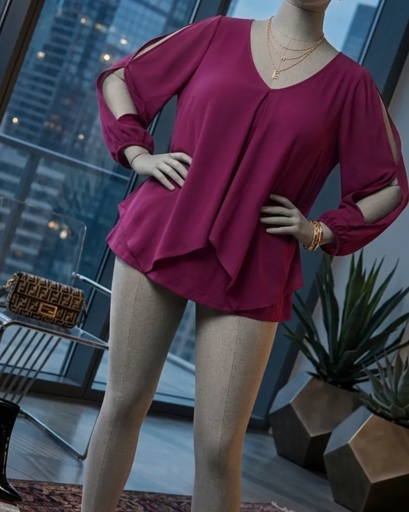 Blusa Asimétrica Vaporosa En Tono Vino / Borgoña