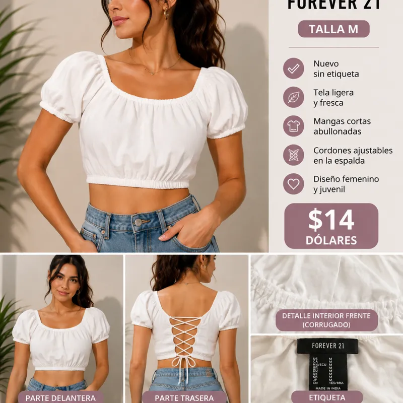 Blusa Crop Top Forever 21 Blanca Talla M