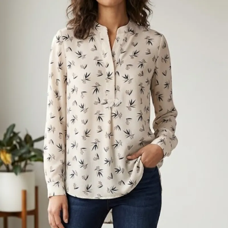 Blusa Elegante Manga Larga Con Estampado Botanica