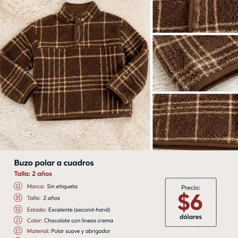 Buzo Polar A Cuadros Para Niño  Talla 2 Años