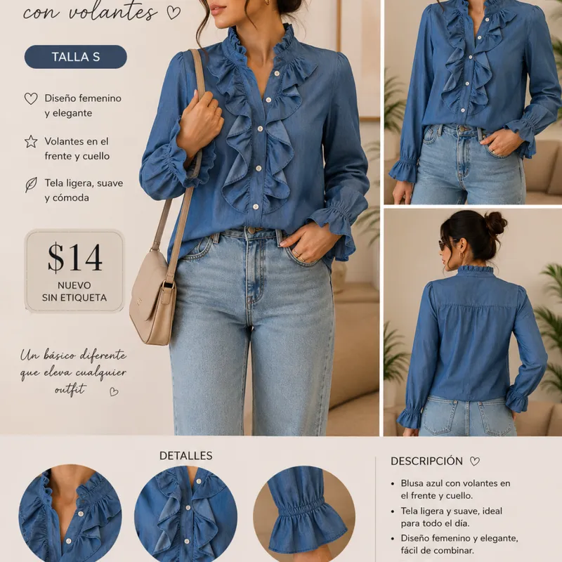 Blusa Denim Con Volantes Elegance