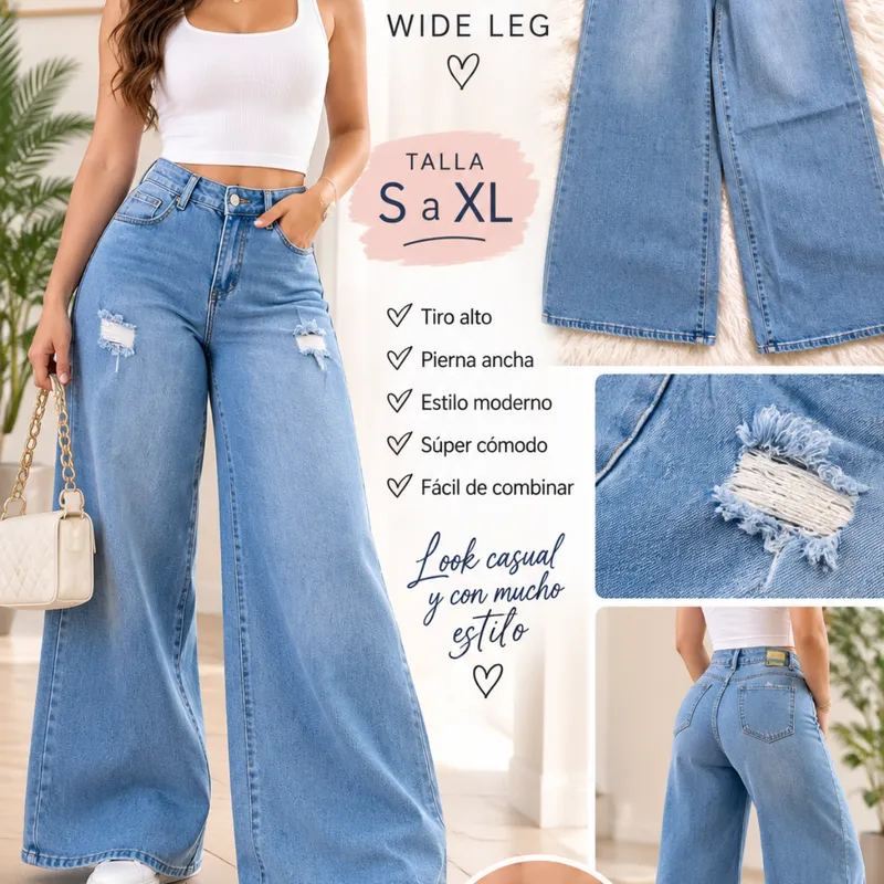 Jean Palazzo Wide Leg  Tiro Alto