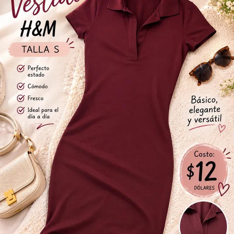 Vestido H&M Tipo Polo Color Vino  Talla S