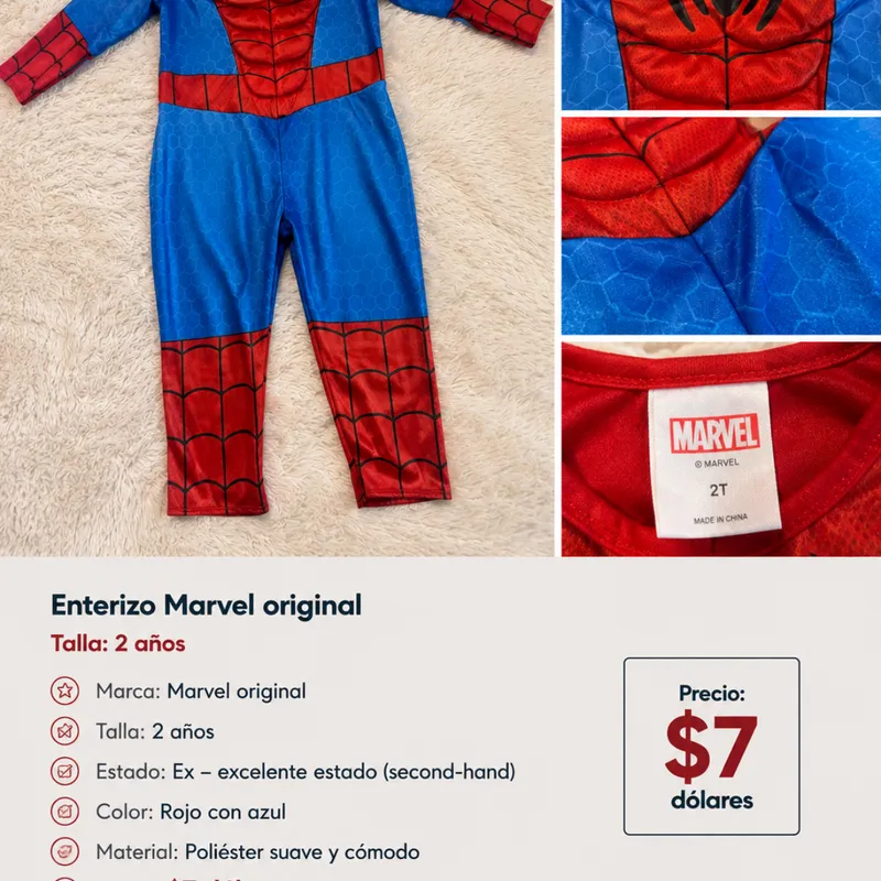 Enterizo Spider-Man Marvel Original  Talla 2 Años