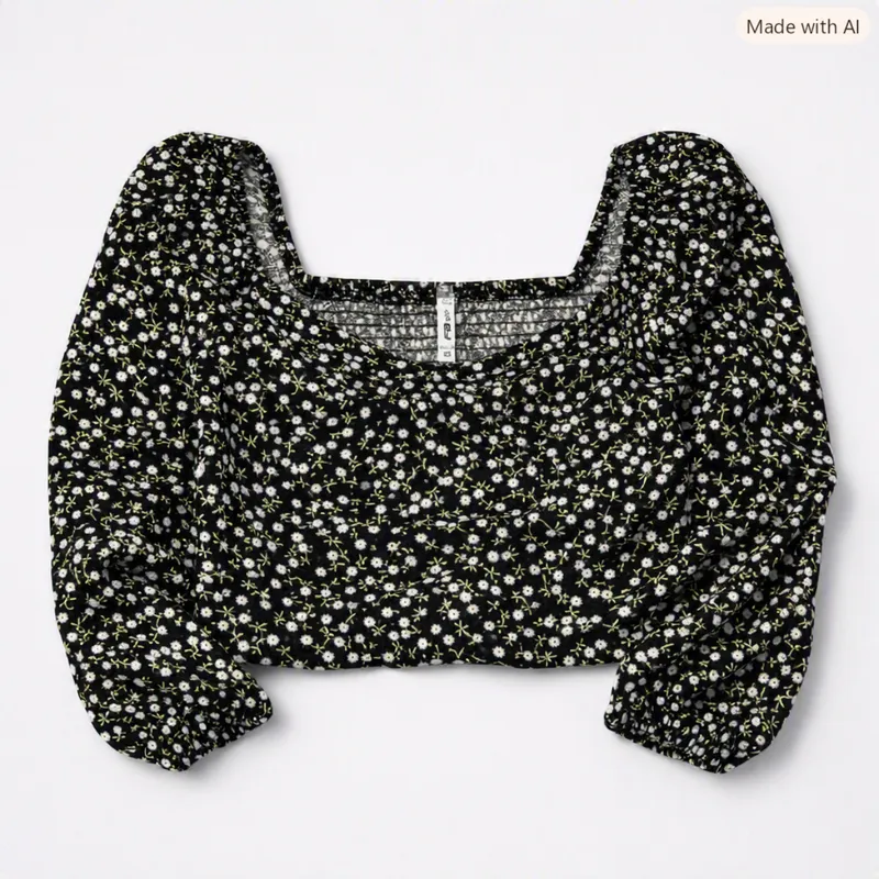 Blusa Negra Con Flores  Elegancia Natural Talla Xs