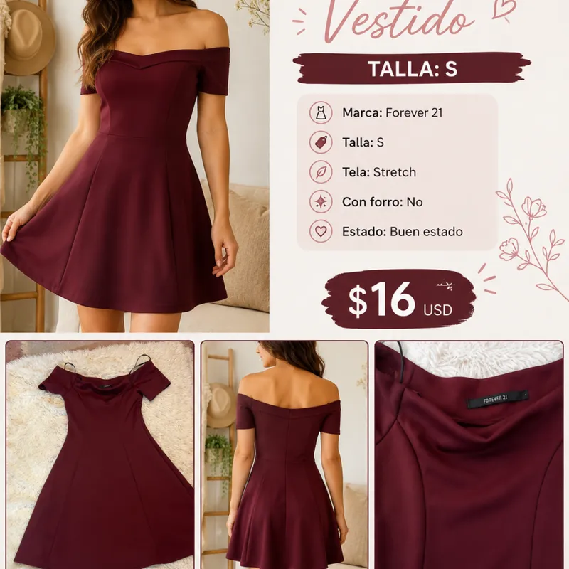 Vestido Forever 21 Borgoña Off Shoulder Talla S