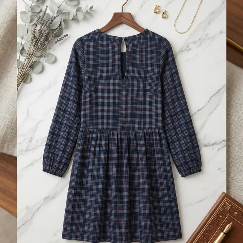 Vestido De Mangas Largas Con Estampado Escocés