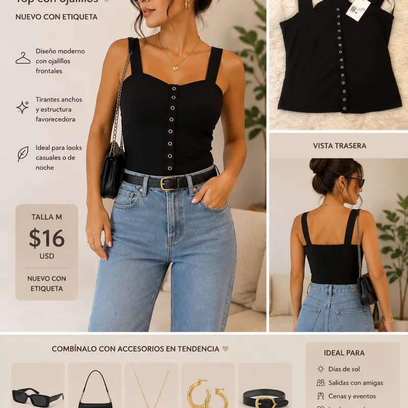 Top Negro Elegance Con Ojales  Forever 21