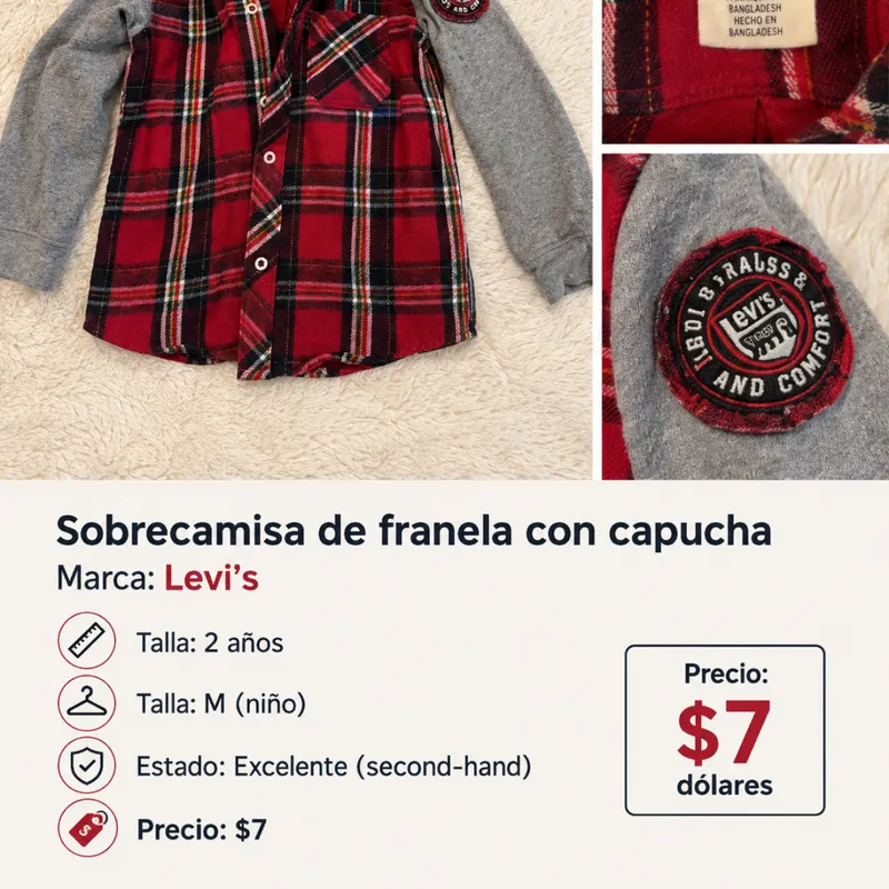 Sobrecamisa De Franela Levis Con Capucha  Talla