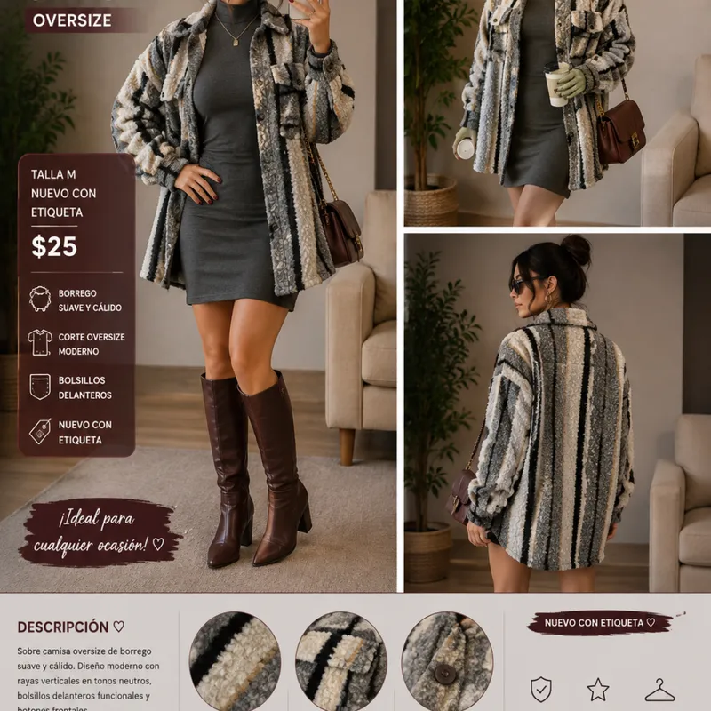Sobrecamisa Oversize De Borrego Premium  Suave