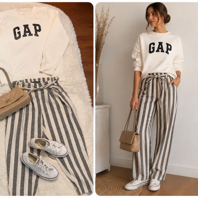 Outfit Casual Moderno  Buzo + Pantalón A Rayas