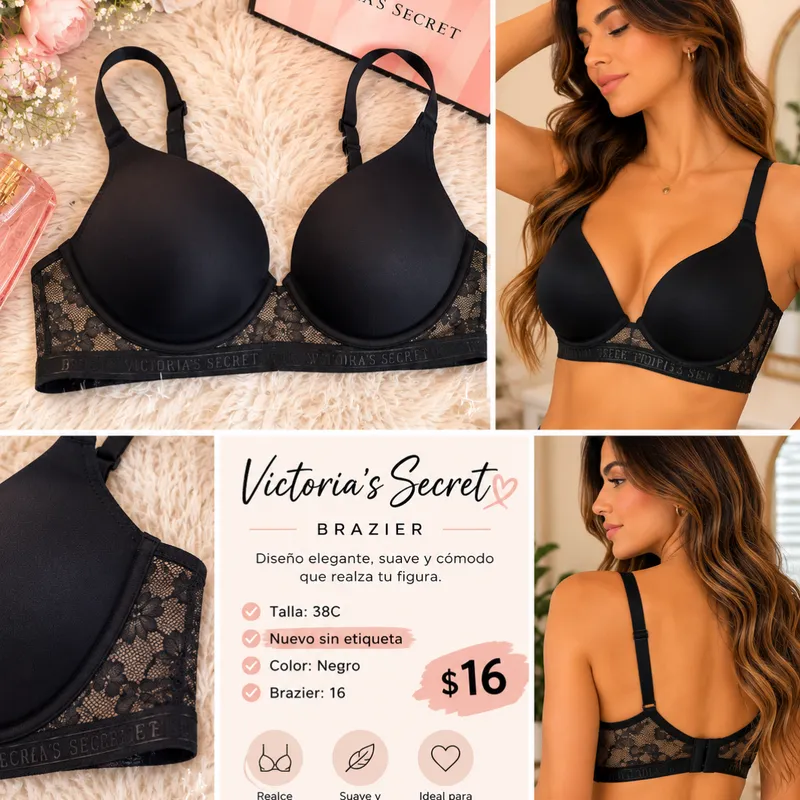 Brazier Victorias Secret Negro  Talla 38c