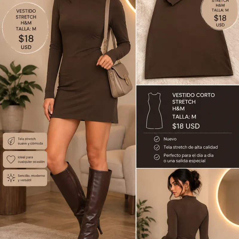 Vestido Corto H&M Stretch Talla M  Nuevo  18