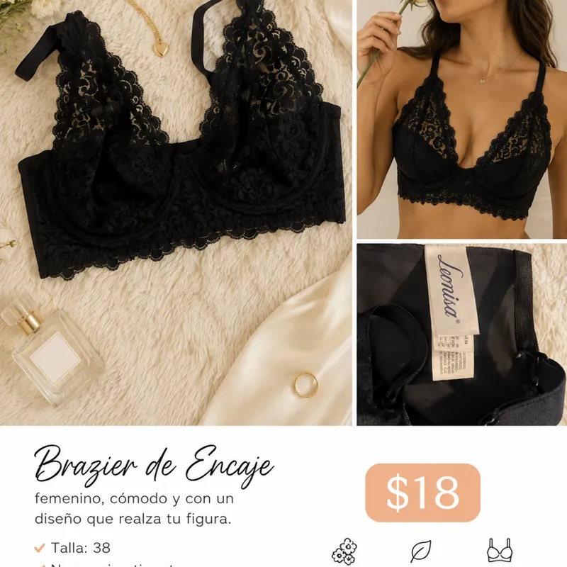 Brazier De Encaje Negro  Talla 38