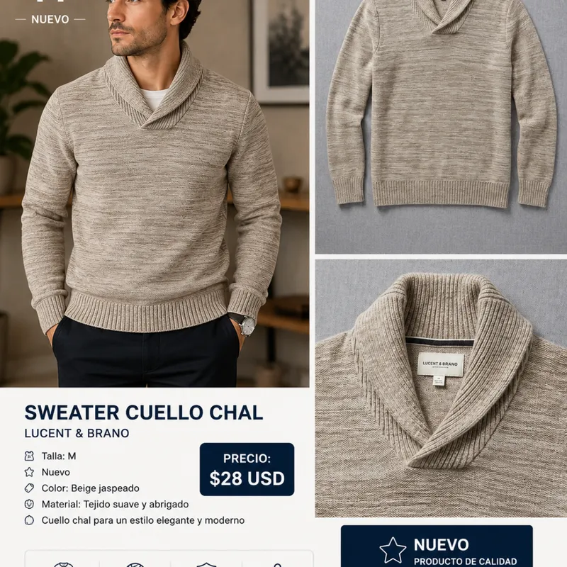 Sweater Beige  Cuello Chal Elegante