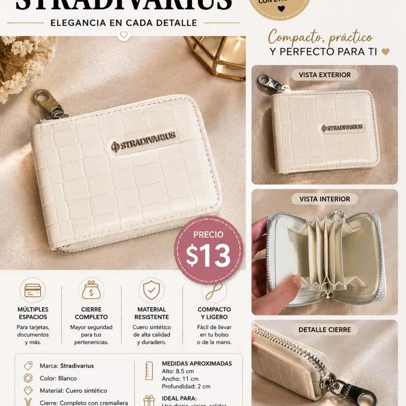 Stradivarius  Tarjetero Blanco Elegante