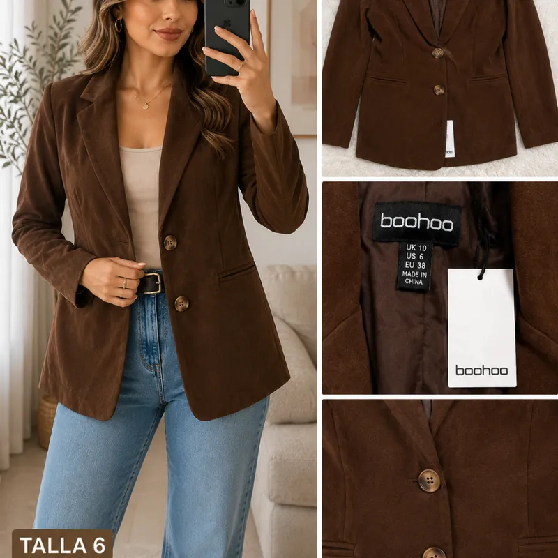 Blazer Boohoo Café Elegante  Talla 6