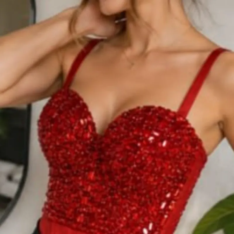 Top Corset Rojo Con PedreríA
