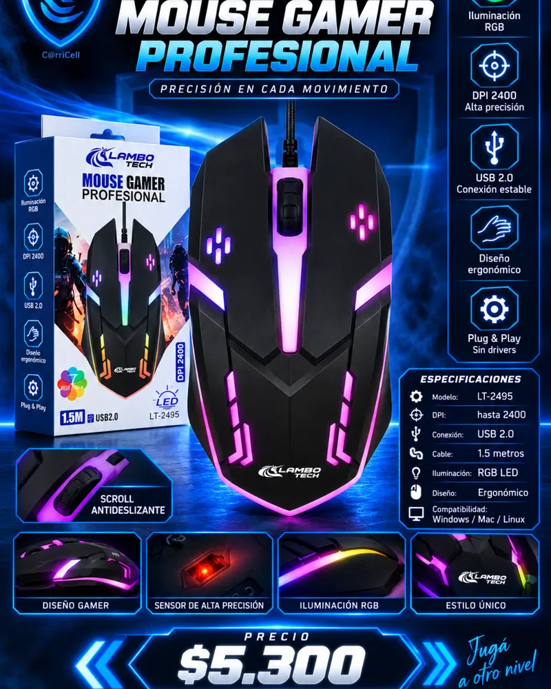 Mouse Gamer Lambotech Lt-2495 IluminacióN Rg - 1