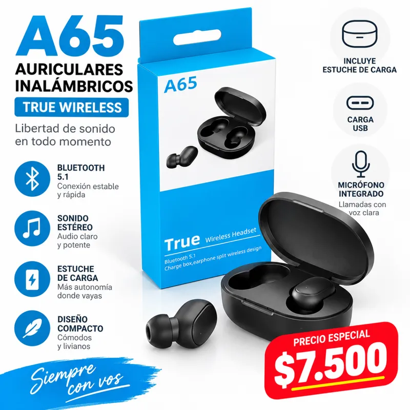 Auriculares InaláMbricos A65 Bluetooth 5.1