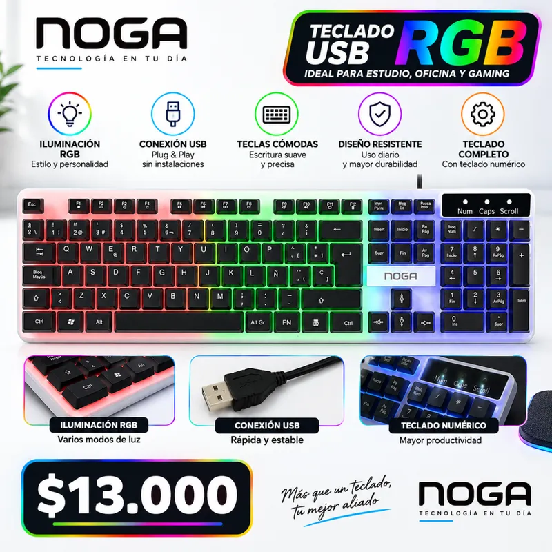 Teclado Usb Rgb Noga IluminacióN Rgb Multicolor