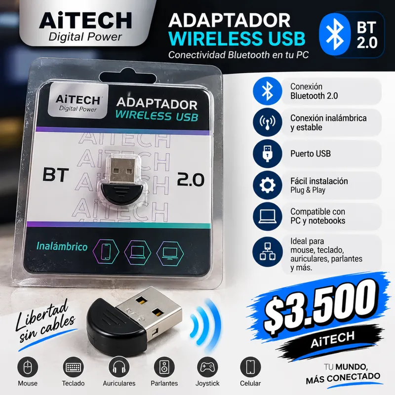 Adaptador Wireless Usb Aitech  Bluetooth 2.0