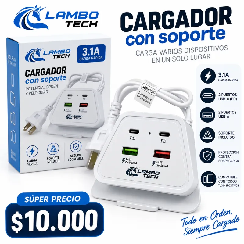 Carga RáPida 3.1a 2 Puertos Usb-C (Pd)