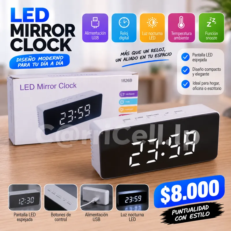 Reloj Digital Led  Pantalla Tipo Espejo