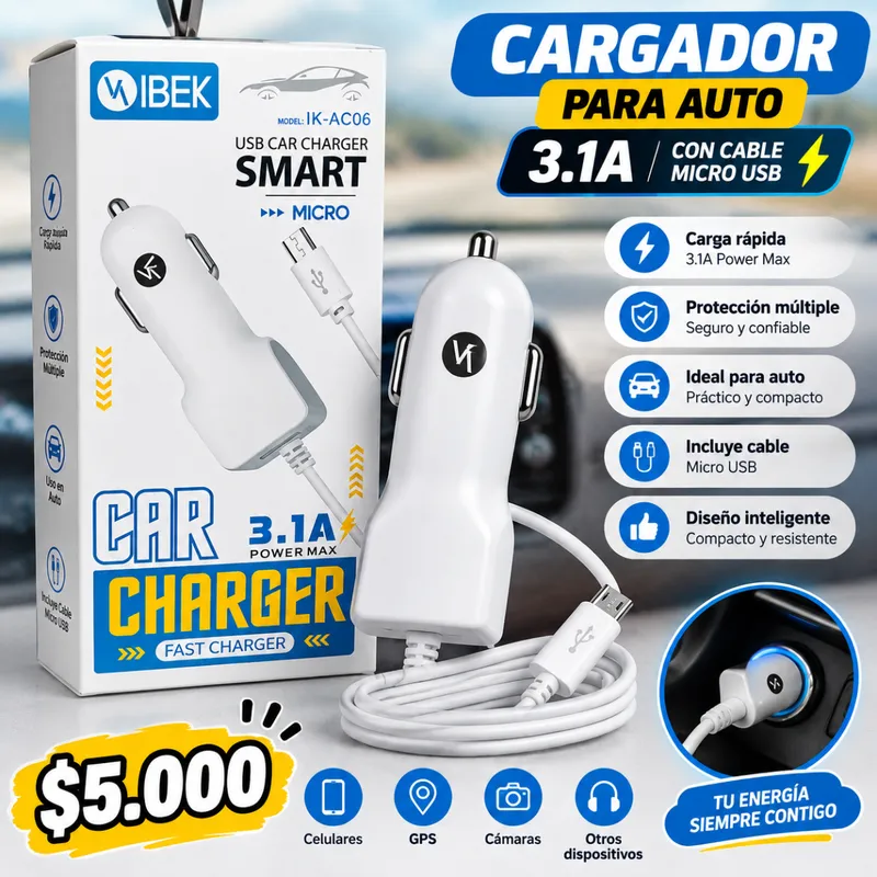 Cargador Para Auto Vibek Ik-Ac06  3.1a Power