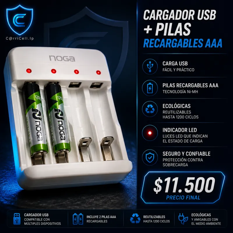 Cargador Usb + Pilas Aaa Noga Nga-5100 Marca