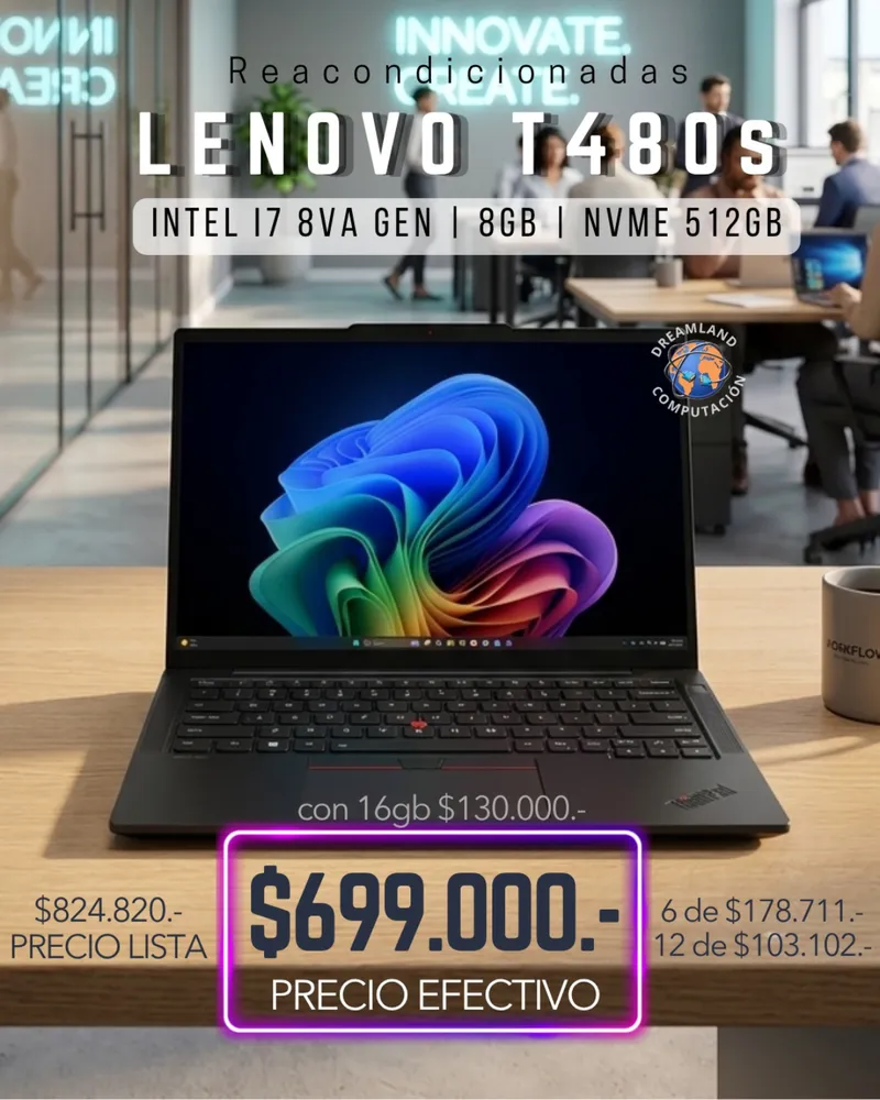 Lenovo T480s Core I7 8va Gen 8gb Ram Nvme 512 14"