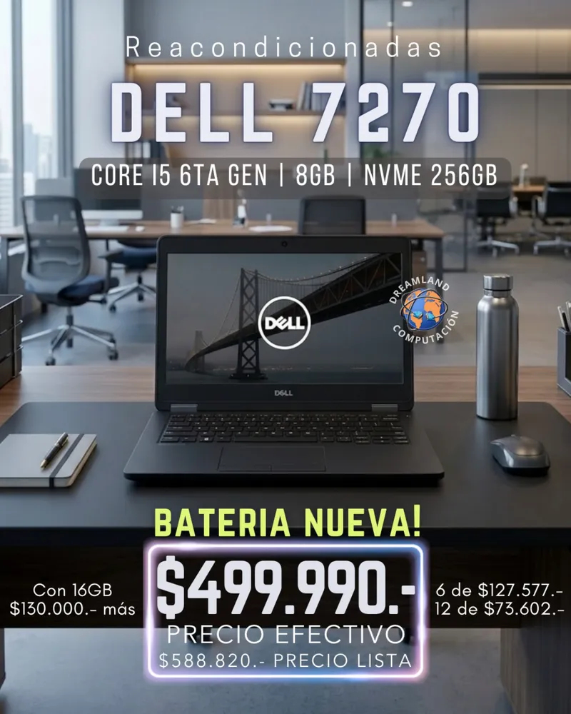 Notebook Dell 7270 Core I5 6ta Gen 8gb Ssd 256 12"