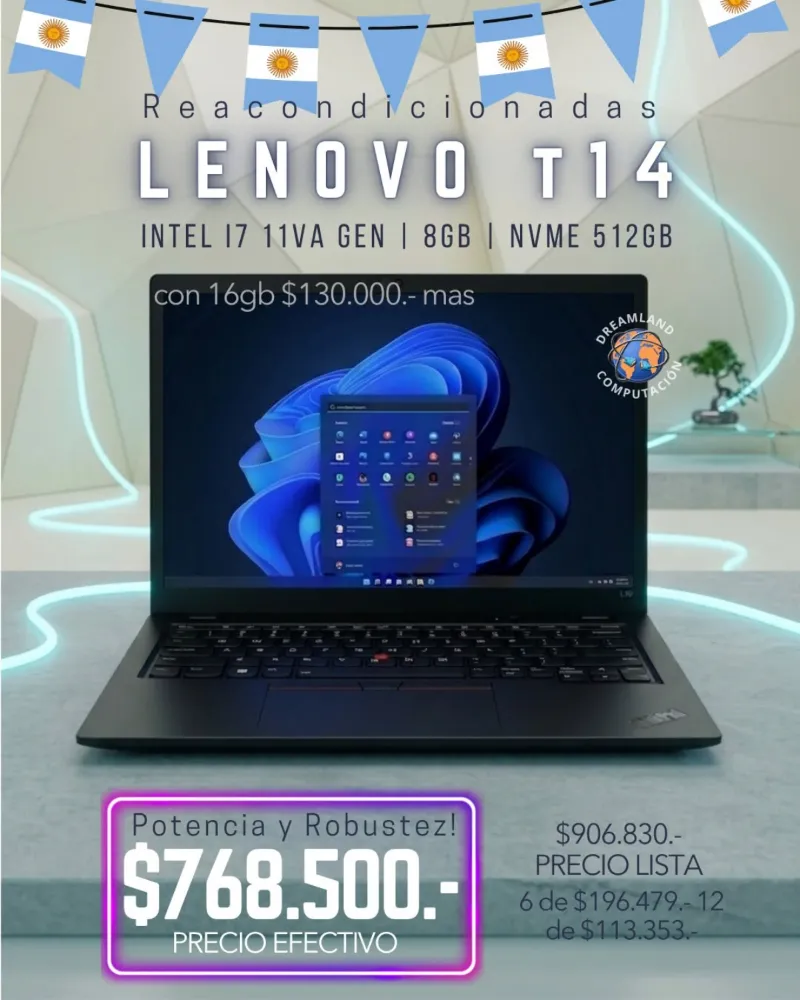 Notebook Lenovo T14 Core I7 11va Gen 8gb Nvme 512