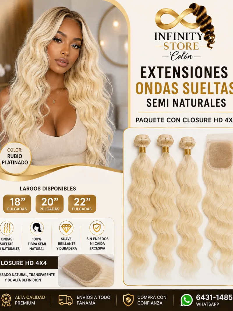 Extensiones Rubio Claro Con Closure 4x4 18 20 22" - 1