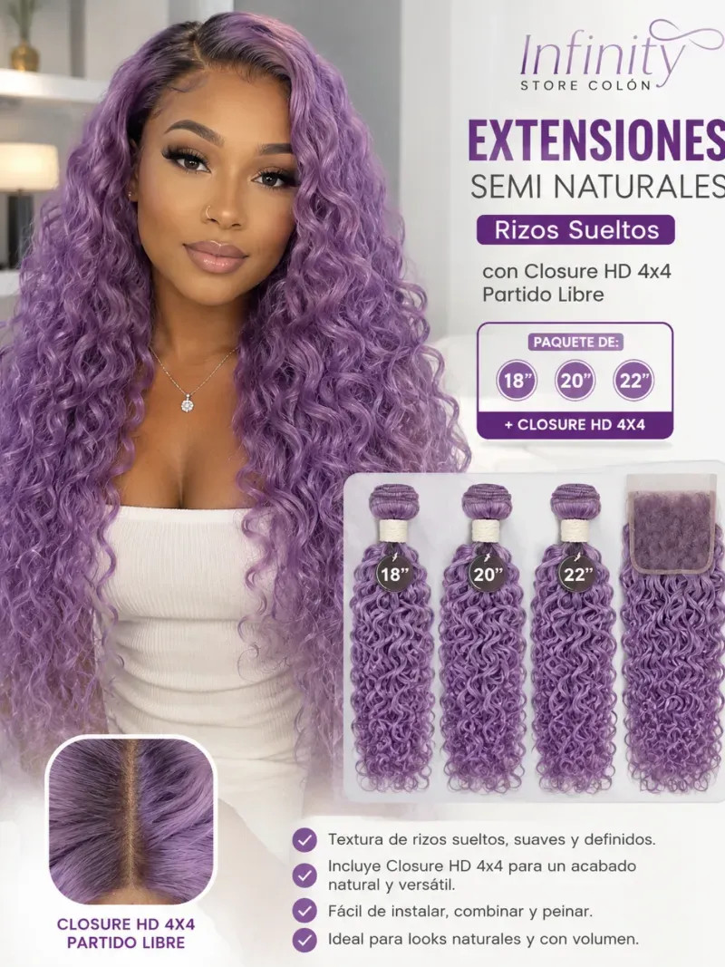 Extennsiones De Rizos Lila Para La Cabeza Completa