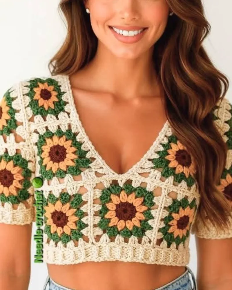 Blusa Top Crochet Girasoles