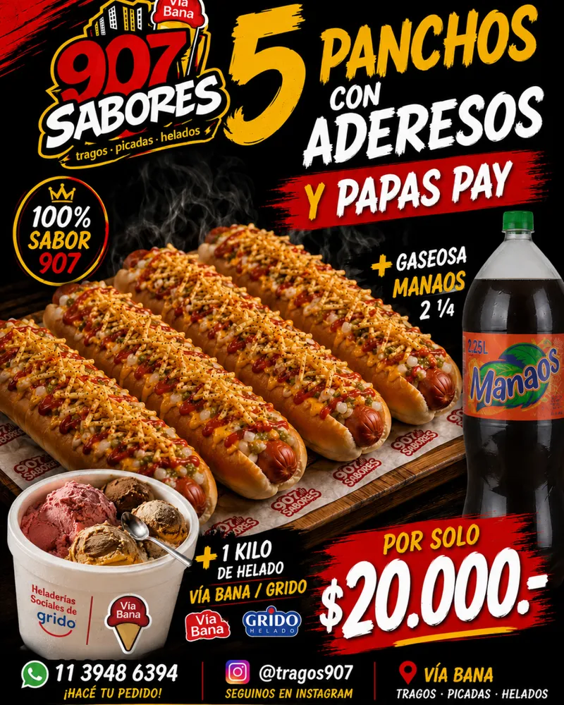 Combo Completo 1  Panchos Helado Y Gaseosa 19000pe